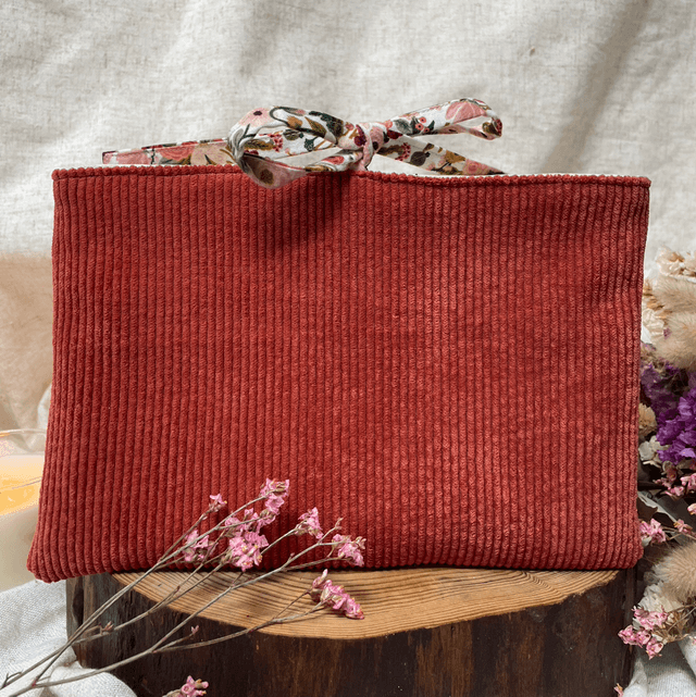 Pochette à livre de poche/liseuse velours rouille
