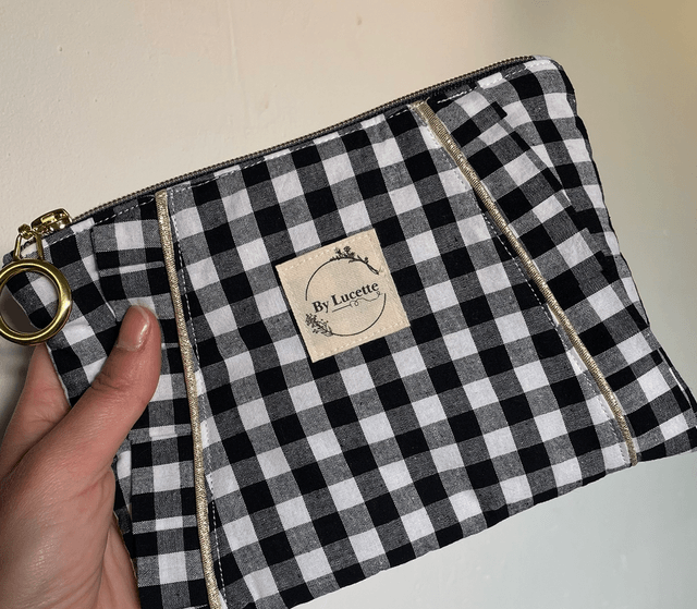 Petite trousse à volants Vichy Noir