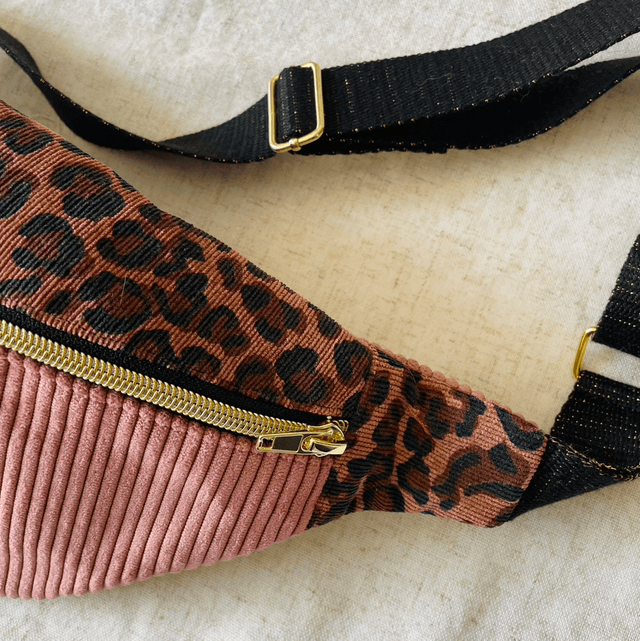 Sac banane léopard et velours rose S
