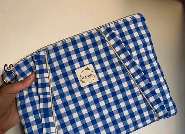 Grande trousse à volants Vichy bleu 