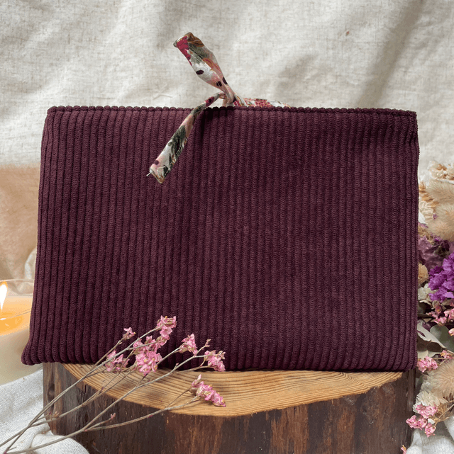 Pochette à livre de poche/liseuse velours bordeaux