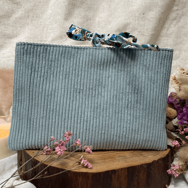 Pochette à livre de poche/liseuse velours bleu