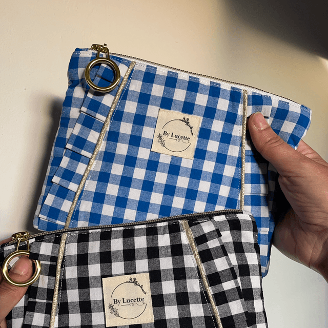 Petite trousse à volants Vichy bleu 