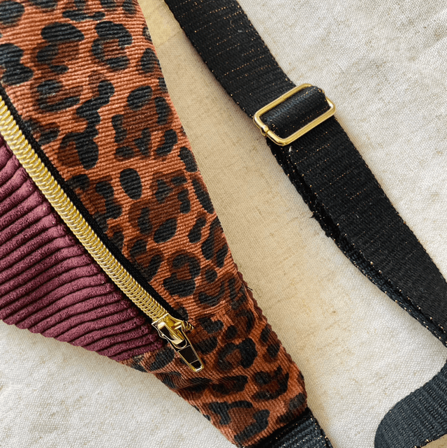 Sac banane léopard et velours bordeaux S
