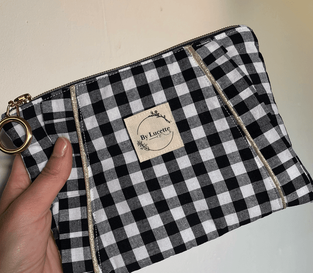 Petite trousse à volants Vichy Noir