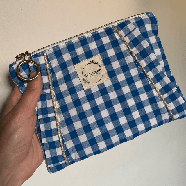 Petite trousse à volants Vichy bleu 